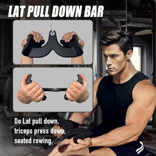 Image of MARSAFIT Home Gym Fitness Rowing T-bar V-bar Pulley Cable Machine Attachment, Bicep Curl Tricep LAT pulldown Bar Back Strength Training Handle Grips LAT Pull Down Bar for Seat Row Workout(BTBAR 1902)