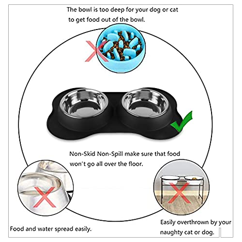 Image of Dog Bone Shaped Stainless Steel Pet Bowl Combo with Non-Slip Silicone Base | Double Feeding Bowl for Food and Water for Dogs, Puppies & Cats (700ml Bowl Each)