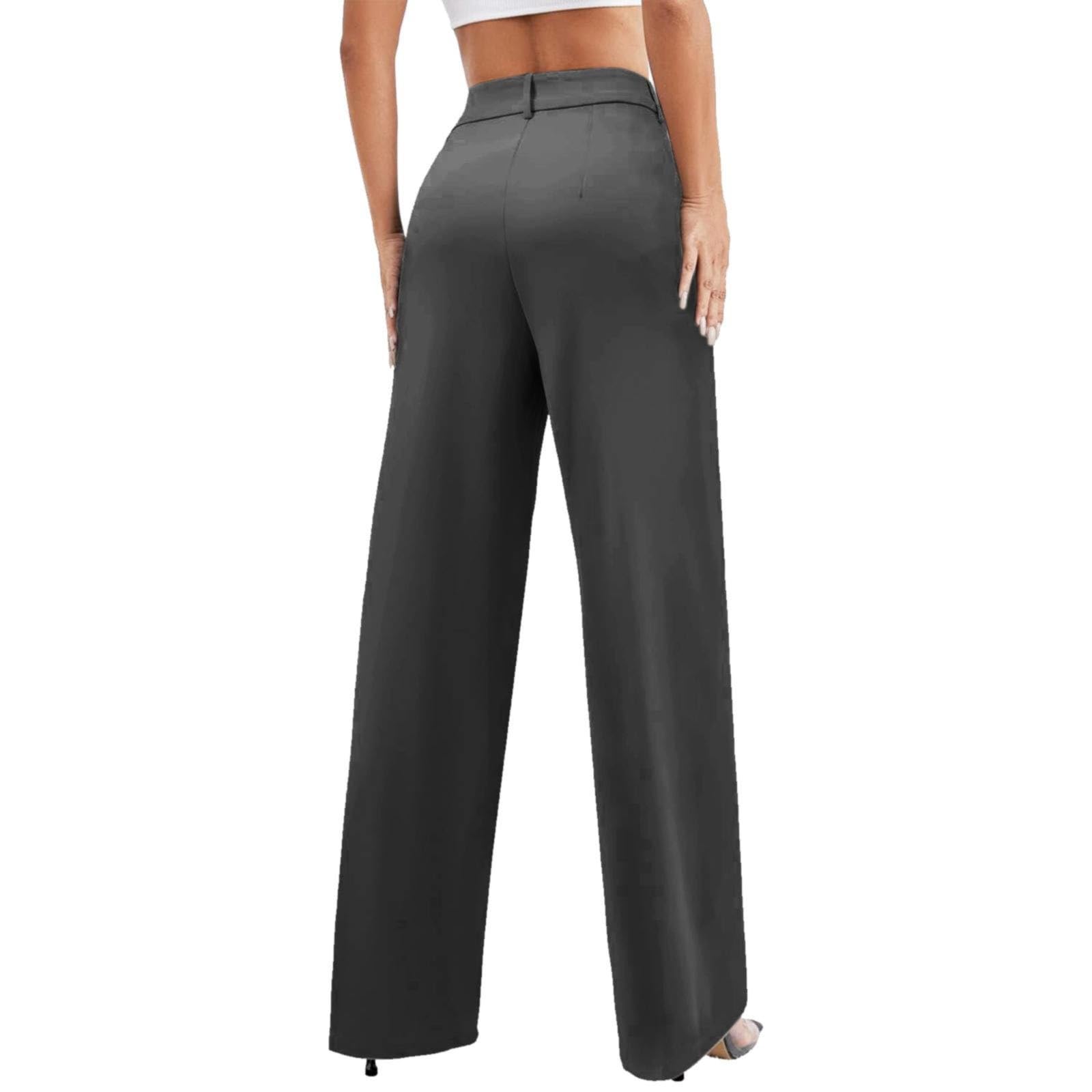 Generisch Pantalon d'été pour femme, léger et aéré, élégant, jambe droite, taille haute, stretch, pantalon de costume, pantalon de loisirs fin, pantalon de loisirs avec poches, confortable, jambe