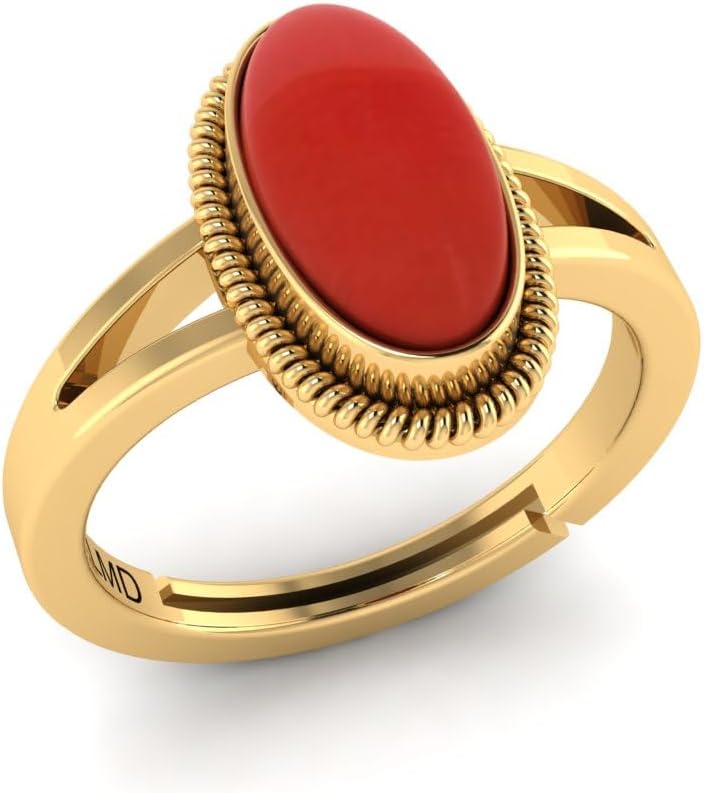 5.25 Carat Natural Red Coral/Moonga Gemstone Adjustable Gold Plated Ring For Women And Men