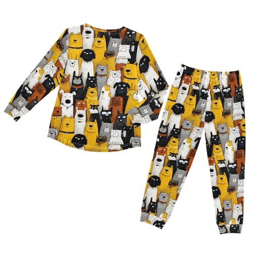 Long Sleeve Pajama Set for Girls Boys,Colorful Cartoon Dogs Pattern Comfy Crewneck Sleepwears,Soft Kid's Homewear Clothes Underwear Sets 6T2
