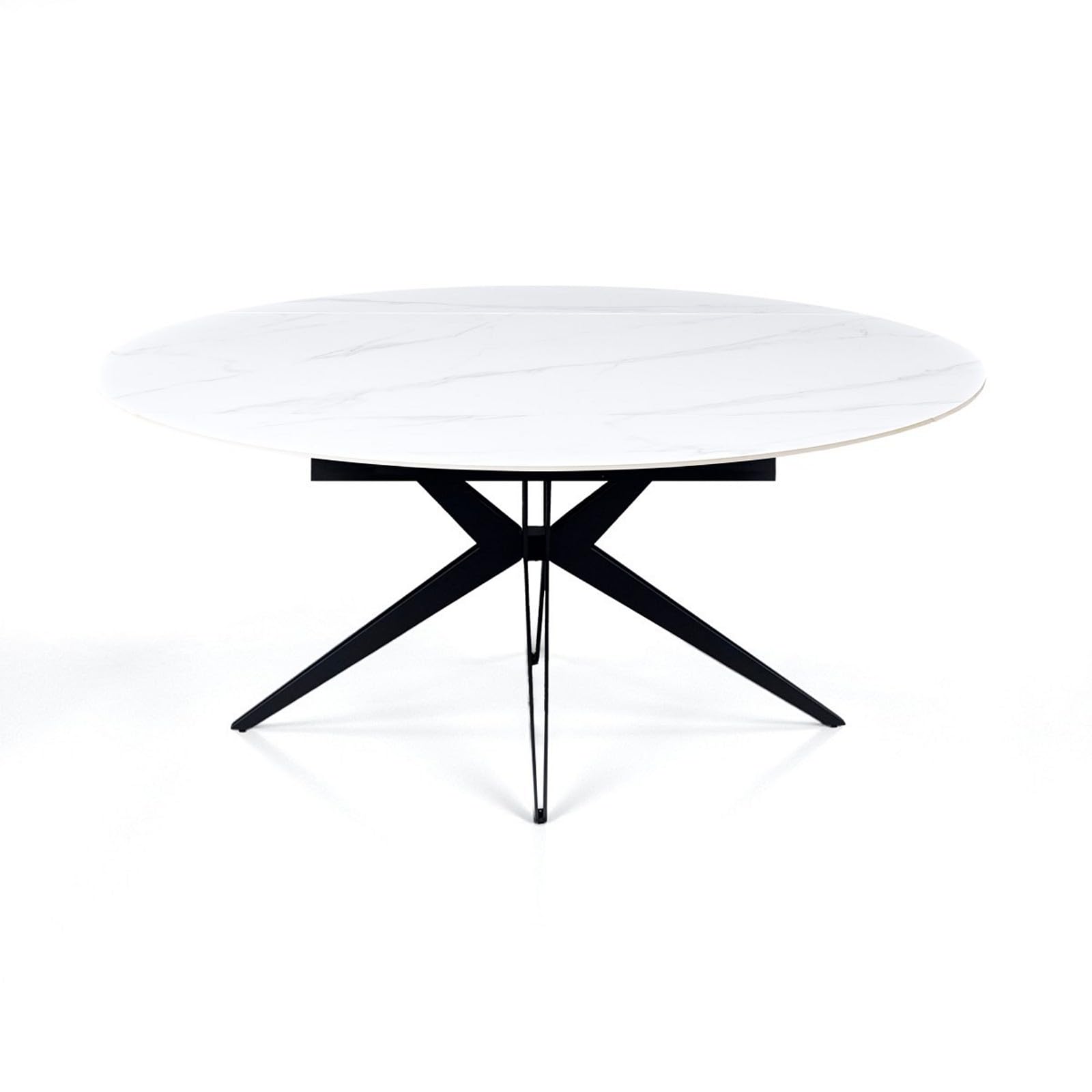 Tavolo Allungabile IDA Marmo Bianco, Rettangolare/Rotondo, Piano in Ceramica Effetto Marmo Bianco Opaco, Basamento in Metallo Grigio Opaco, L.160 x P.90/125/160 x H.76 cm