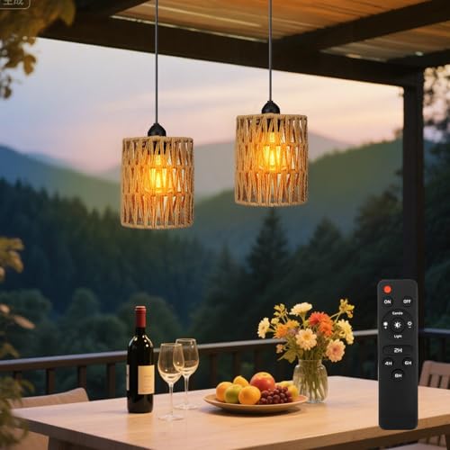 2 Stück Hängeleuchte Rattan, Boho Rattan Lampe Vintage Hängelampe...