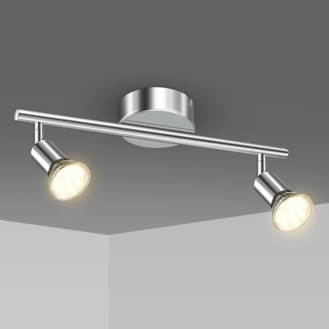 Uchrolls LED Ceiling Light Rotatable,2 Way Modern Ceiling Spotlight for Kitchen, Living Room and Bedroom, Complete with 2X 3.5W GU10 LED Light Bulbs (380LM, Warm White)- White Chrome