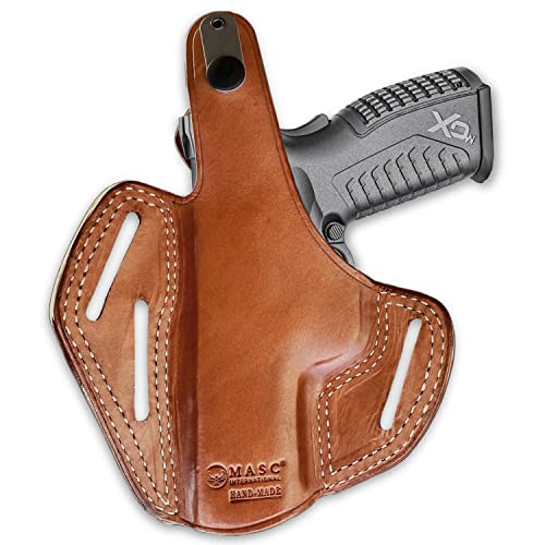 Premium Leather Three Slot Pancake Concealed Carry Owb Holster With Thumb Break Fits Springfieldd Xdm 9/40/45 Full Size 4.5" Bbl, Right Hand Draw, Brown Color #1336# #TOP7