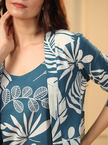 Image of Women's Printed Nightsuit Pajama with Top with Long Gown Lightweight Soft & Comfy Sleepwear for Girls & Women
