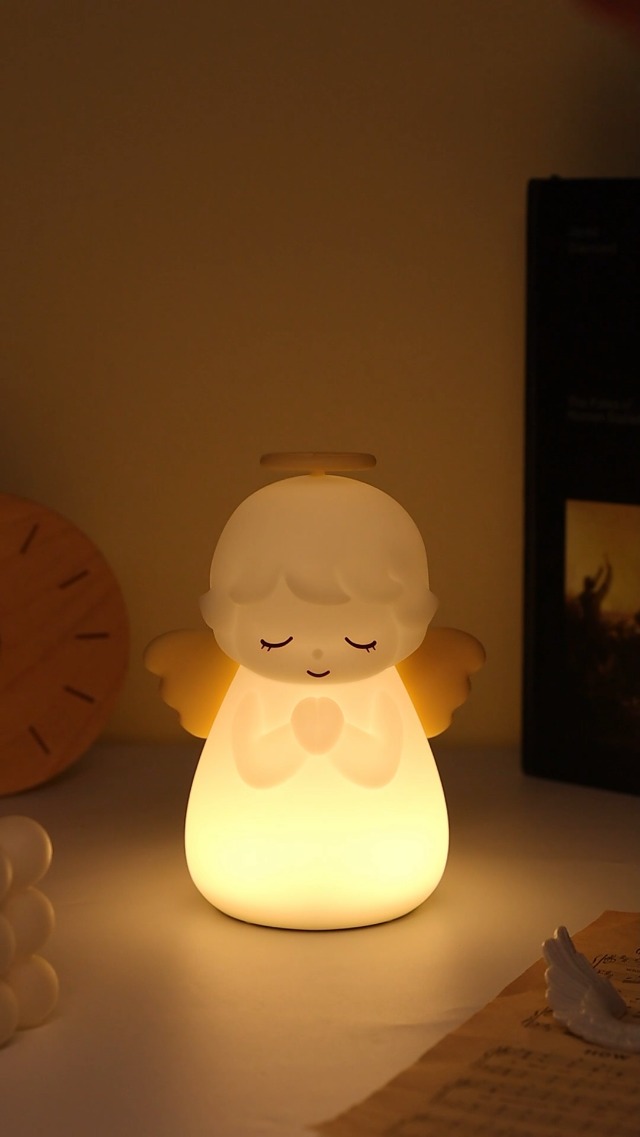 Image of Ammonite White Angel Night Light, Soft Silicone Nursery Lamp with RGB 30-Minute Timer, Touch Control Nightlight for Bedroom Decor, Christening Baptism Gifts Christmas Birthday Gift