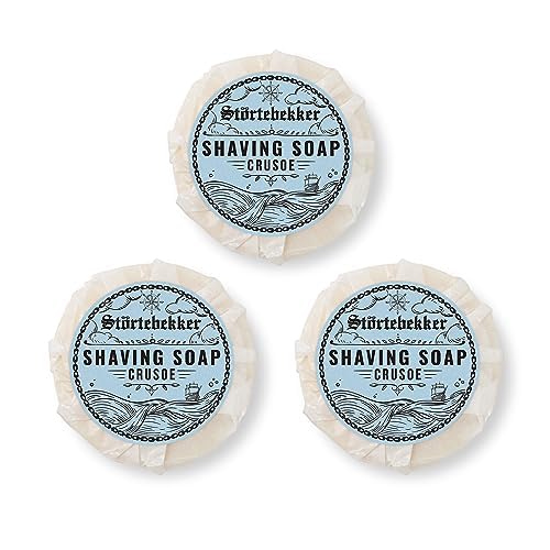 Störtebekker® Premium Shaving Soap Crusoe - Jabón hecho a mano para una espuma de afeitar abundante - Perfecto para afeitarse con maquinilla de afeitar y navaja - Jabón de afeitar (210g (3 pcs.))