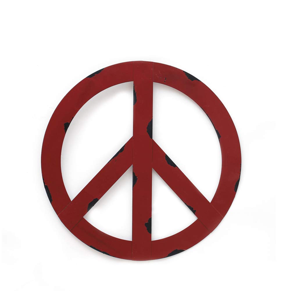 YK DecorMetal Treasured Red Peace Sign Wall Hanging Ornament Home Door Decor Decorative Signs (12")