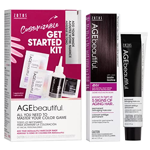 Image of AGE beautiful Permanent Hair Color Cream, 100% Gray Coverage Hair Dye with Biotin Anti-Aging Formula for Fuller, Thicker Hair, Professional Salon Quality