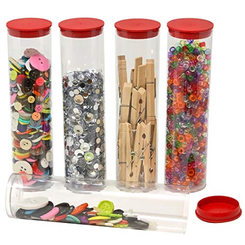 Image of Prestige Import Group - 2 inch x 8.25 inch Transparent Clear Plastic (PETG) Storage Tubes with Red Lid - 5 Pack