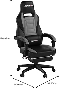 BOSSIN Racing Style Gaming Chair Office Computer Desk Chair with Footrest and Headrest, Ergonomic Design, Large Size High-Back E-Sports Chair, PU Leather Swivel Big and Tall Chair