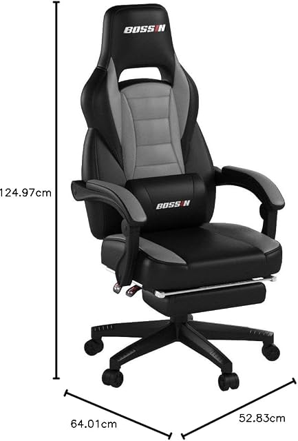 BOSSIN Racing Style Gaming Chair Office Computer Desk Chair with Footrest and Headrest, Ergonomic Design, Large Size High-Back E-Sports Chair, PU Leather Swivel Big and Tall Chair