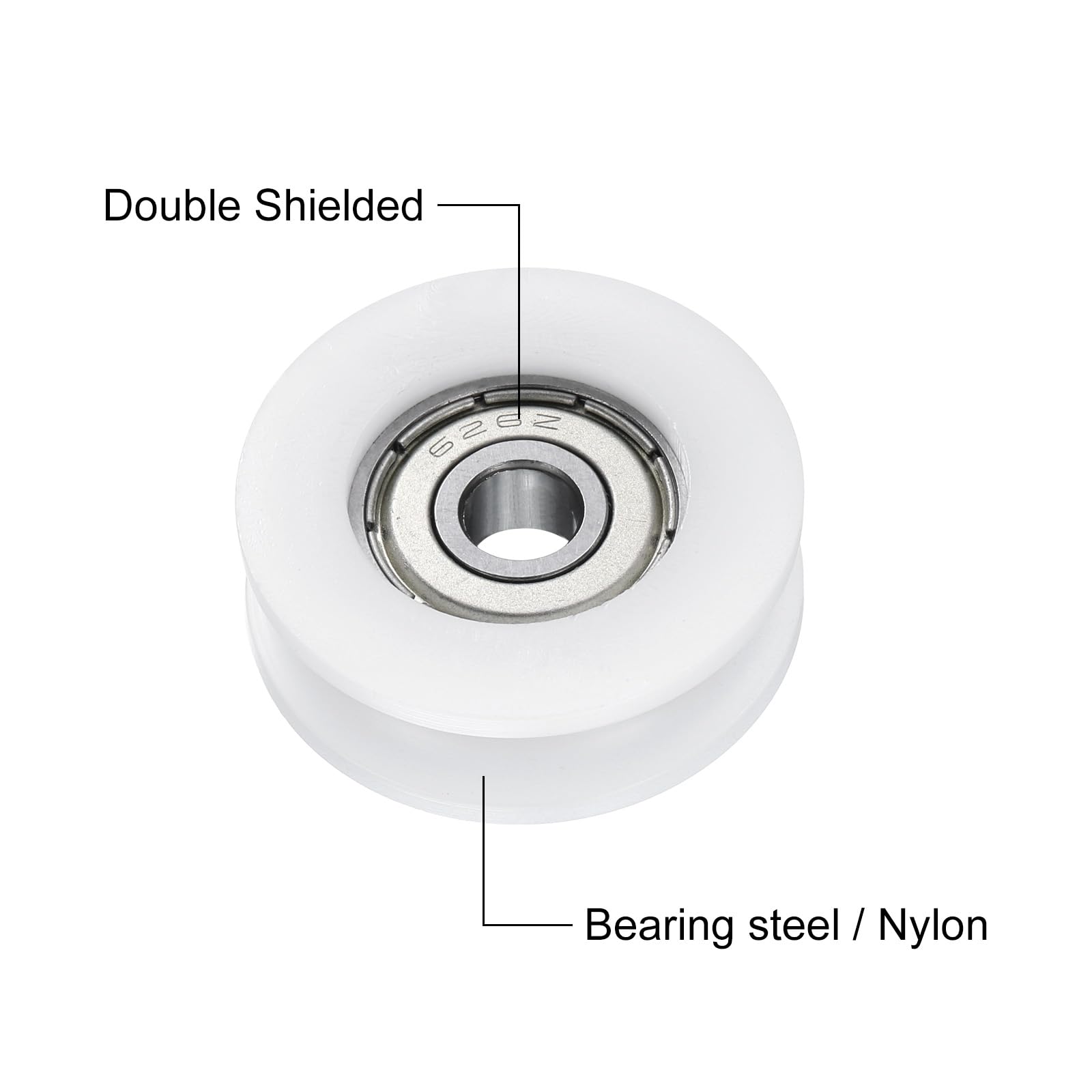 QUARKZMAN 2pz U626ZZ POM Puleggia Cuscinetto a Sfera a Gola a U 6 x 30 x 10mm Ruota a Rullo a Gola a U (GCr15) Cuscinetti in Acciaio Cromato, Bianco