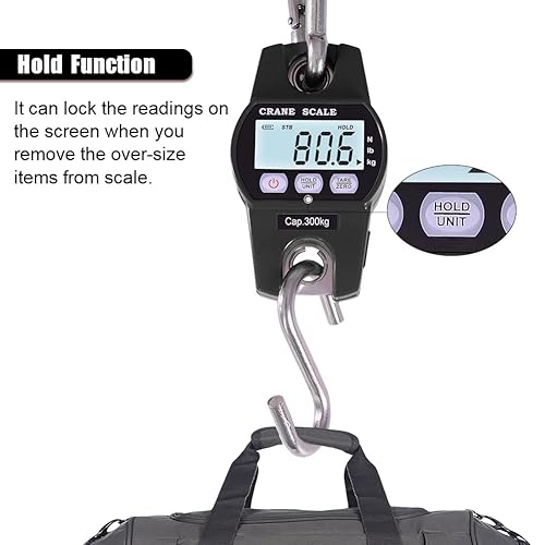 Miniatura 5 de Fuzion Báscula colgante de 660 libras, báscula de grúa de acero inoxidable de alta precisión, báscula de ciervos con sujecióntara, báscula de juego,
