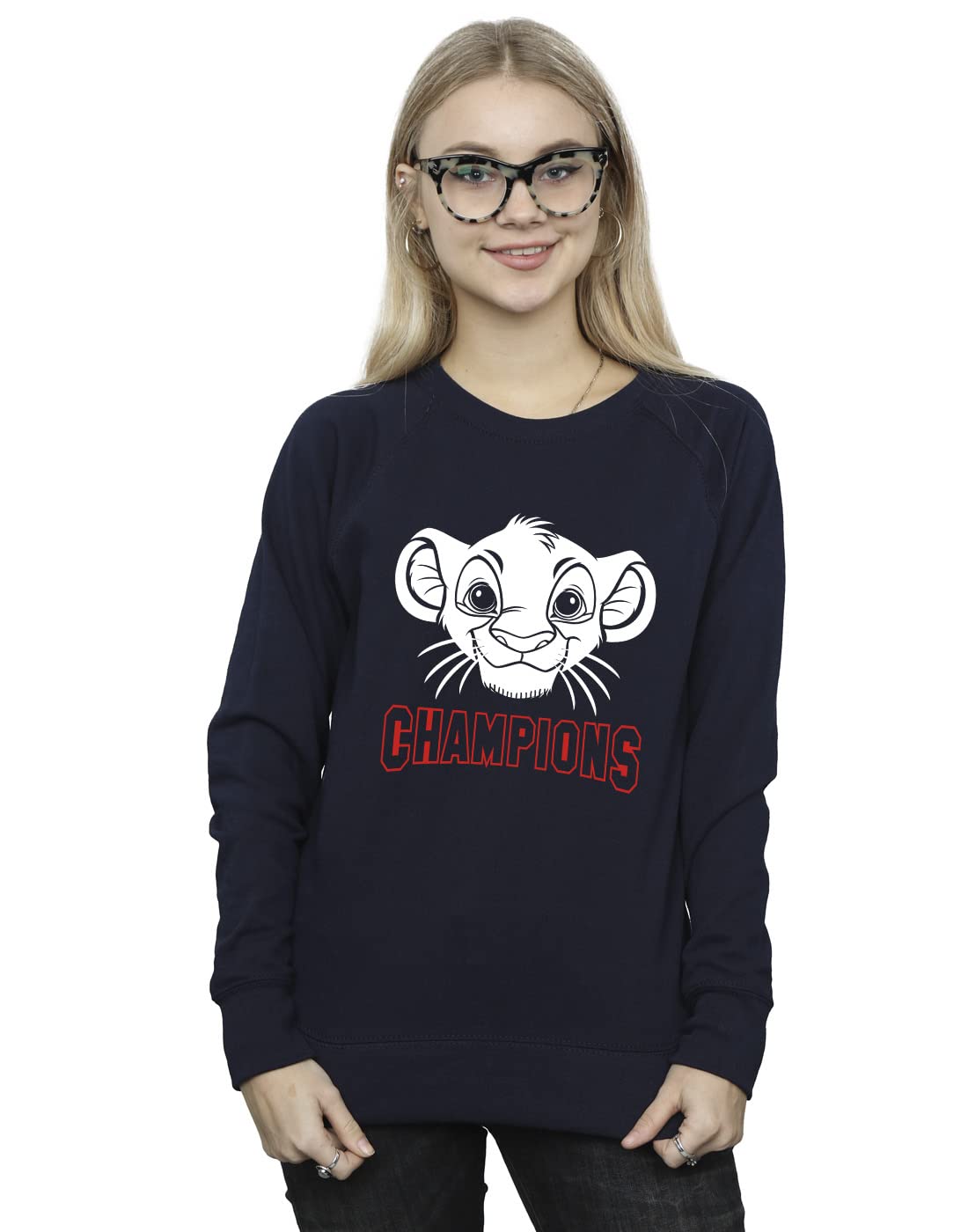 Absolute Cult Women's Navy Blue Disney The Lion King Simba Face Champion Sweatshirt