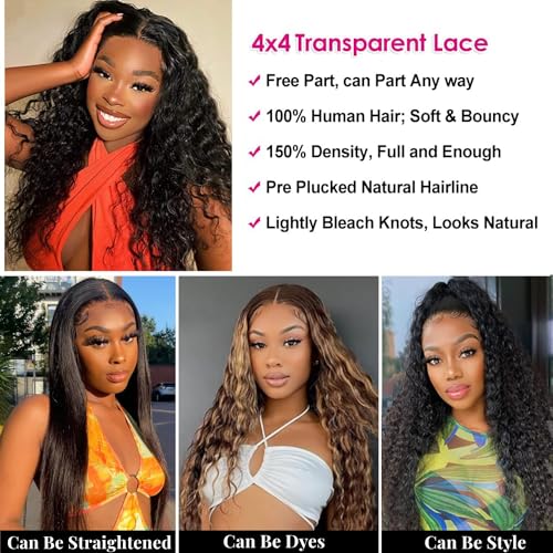 LOVFIR 4x4 Curly Lace Closure Wig Kinky Curly Lace Front Wigs Human Hair 22 Inch Brazilian Human Hair Wigs with Baby Hair Pre Plucked Natural Hairline 150% Density Natural Black Color - Image 3