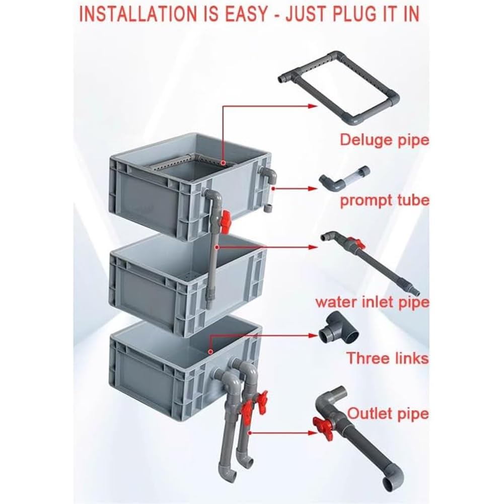 Skrzynka filtrująca, filtr do akwarium, zestaw filtrów do akwarium premium do stawów - zewnętrzny 3-poziomowy system obiegu wody, projekt DIY, bez pompy ani mediów filtrujących, szary, rozmiar: 40 x