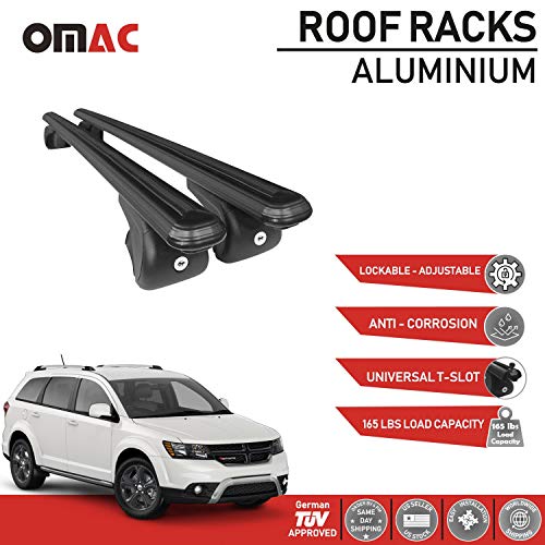 OMAC Roof Rack Cross Bars Lockable Luggage Carrier Fits Dodge Journey 2009-2021 | Aluminum Black Cargo Carrier Rooftop Luggage Bars 2 PCS.