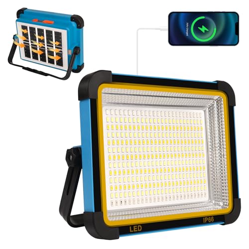 Foco LED Recargable 100W LED Foco de Trabajo Portátil con energía solar y Bateria USB Recargable 10000mAh Base Magnética 5 modos de iluminación - Ideal para Camping, Pesca, Emergencias, Garaje, Taller