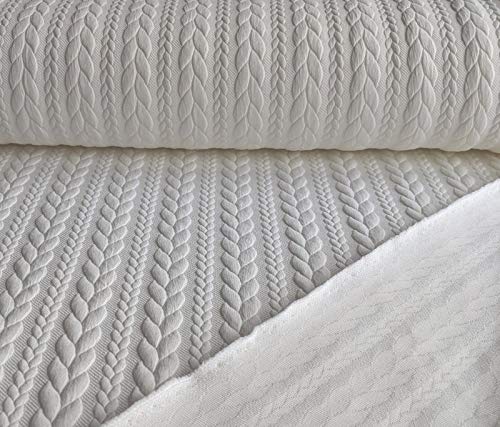 Dehnbarer Strickstoff mit Zopfmuster in Ecru als Meterware zum Nähen, 50 cm