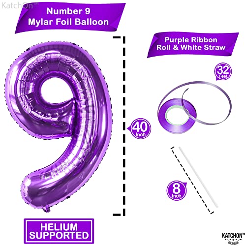 Image of KatchOn Foil Purple 9 Balloon Number For Birthday Decorations - 40 Inch | Number 9 Balloon For 9th Birthday Balloon for Girls, Boys | Ocean, Mermaid Party Decorations, Anniversary Decorations