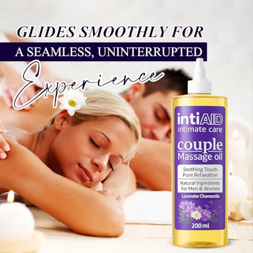 Image of Couple Massage oil with Sensual Bliss of Lavender & Chamomile. Ideal for Couples Date Nights, Mutual Pleasure & Soothing Massage Experience. Non-Sticky Texture - 200ml. (Pack of 2) (Intiaid Couple Pack of 2)