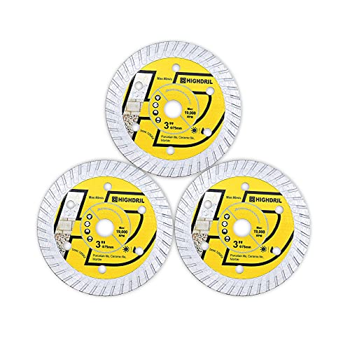 Highdril Tile Diamond Blade,3Pcs 3In/75Mm X Arbor 3/8Inch/10Mm For Ceramic,Hard Porcelain,Glazed Tiles Marble Dry Cutting Disc 3 Inch #TOP8
