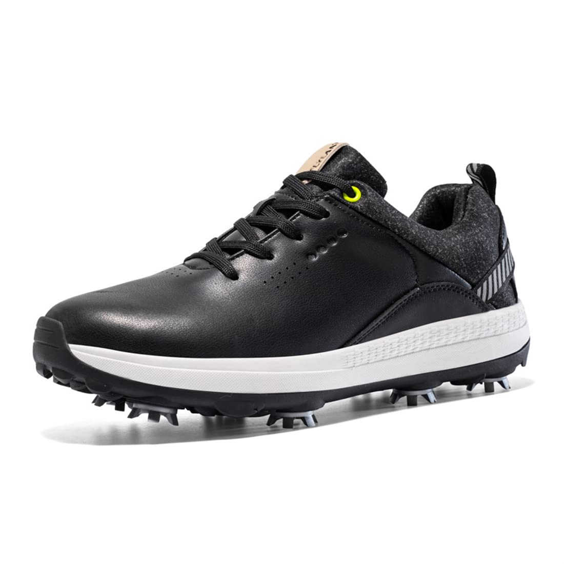 VEACAM Mens Golf Shoes Casual Golfing Trainers Ligthweight Walking Sports Shoes Outdoor Casual Spiked Golf Sneakers,Black,10