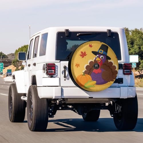 Image of Delerain Spare Tire Cover with Backup Camera Hole Pumpkin and Turkey Wheel Covers Waterproof Dust-Proof UV Sun Universal Fit for Jeep Trailer RV SUV Truck (17 Inch for Diameter 31 inch-33 inch)