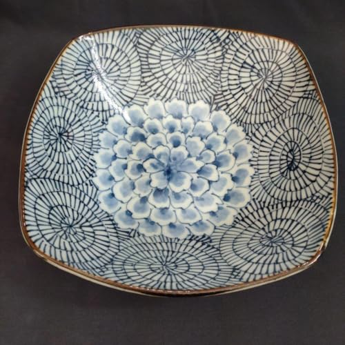 Hasamiyaki, Petals, Octopus Arabesque, Blue, 8-Inch Square Pot, Curry Pasta Plate