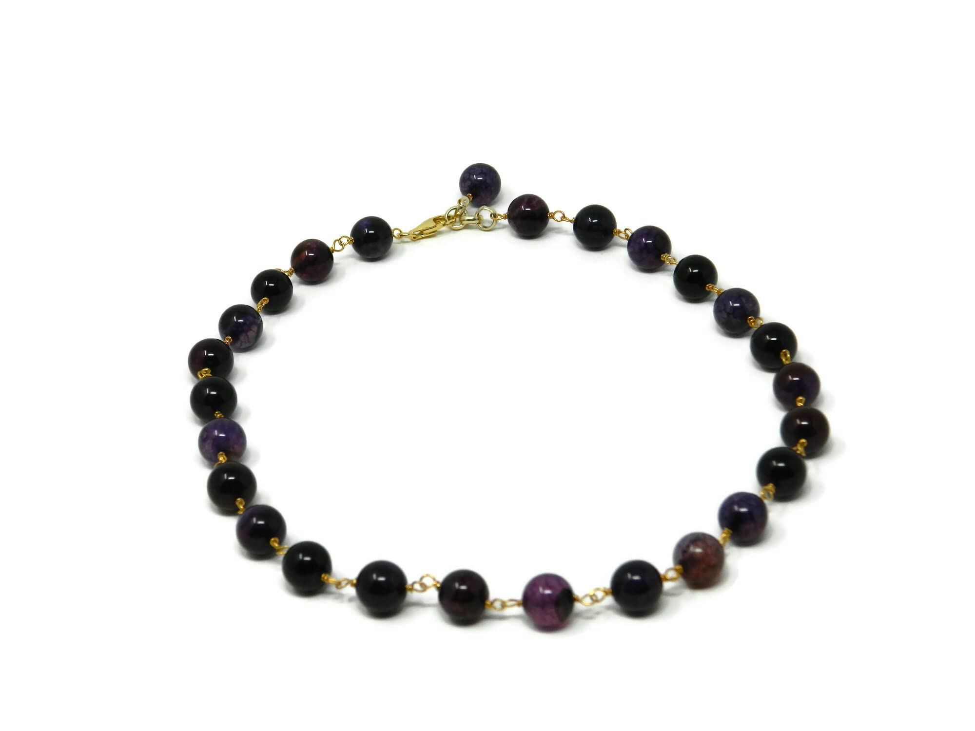 Collana girocollo da donna in giada viola - Pietre dure naturali lisce - Chiusura in argento 925 placcato oro - Gioiello artigianale Made in Italy - Regalo elegante per lei - DoudiBijoux