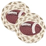 Football Braided Jute Drink Coasters, Woven Coaster for Mugs and Cups, Sports Themed Table DΓ©cor, 5 Inches (Set of 2)