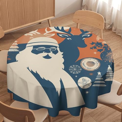 Nappe ronde lavable imprimé Père Noël antitache pour décoration de table