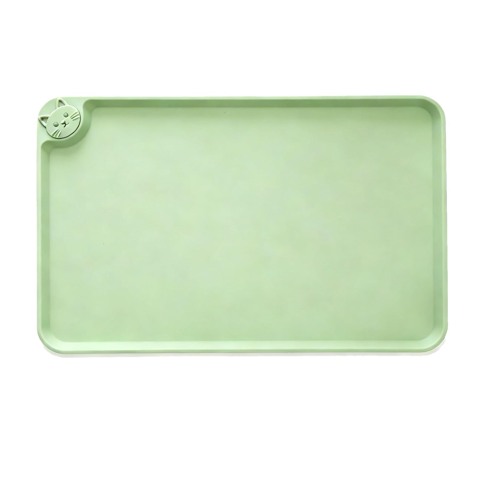 Silicone Pet Feeding Mat, 48x30cm Silicone Placemat for Dog Cat Food Water Bowl, Raised Edge Waterproof Under Sink Mats for Kitchen Drawer Shelf, Spill Proof Mat to Protect Floors (Green, Medium)