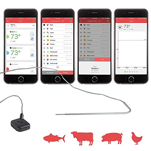 Nutrichef Smart Bluetooth Bbq Grill Thermometer - Wireless Remote Alert Ios Android Phone Wifi App - Upgraded Stainless Probe Safe To Leave In Oven, Outdoor Barbecue Or Meat Smoker - Nutrichef #TOP4