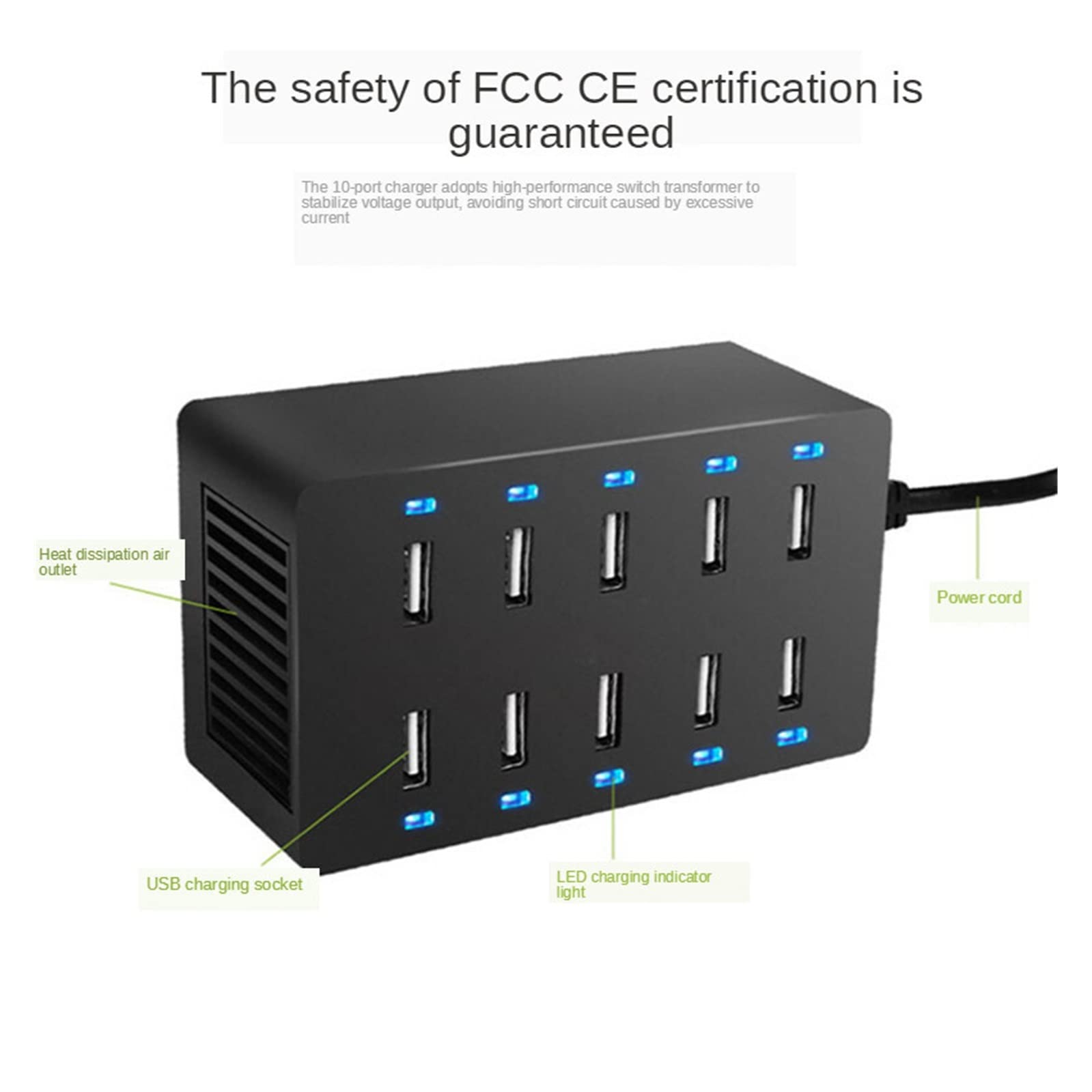 Stacja ładowania, Wieloportowa ładowarka USB 40 W 10 portów Stacja ładowania biurkowego Inteligentne wieloportowe urządzenie ładujące do smartfonów, tabletów i nie tylko