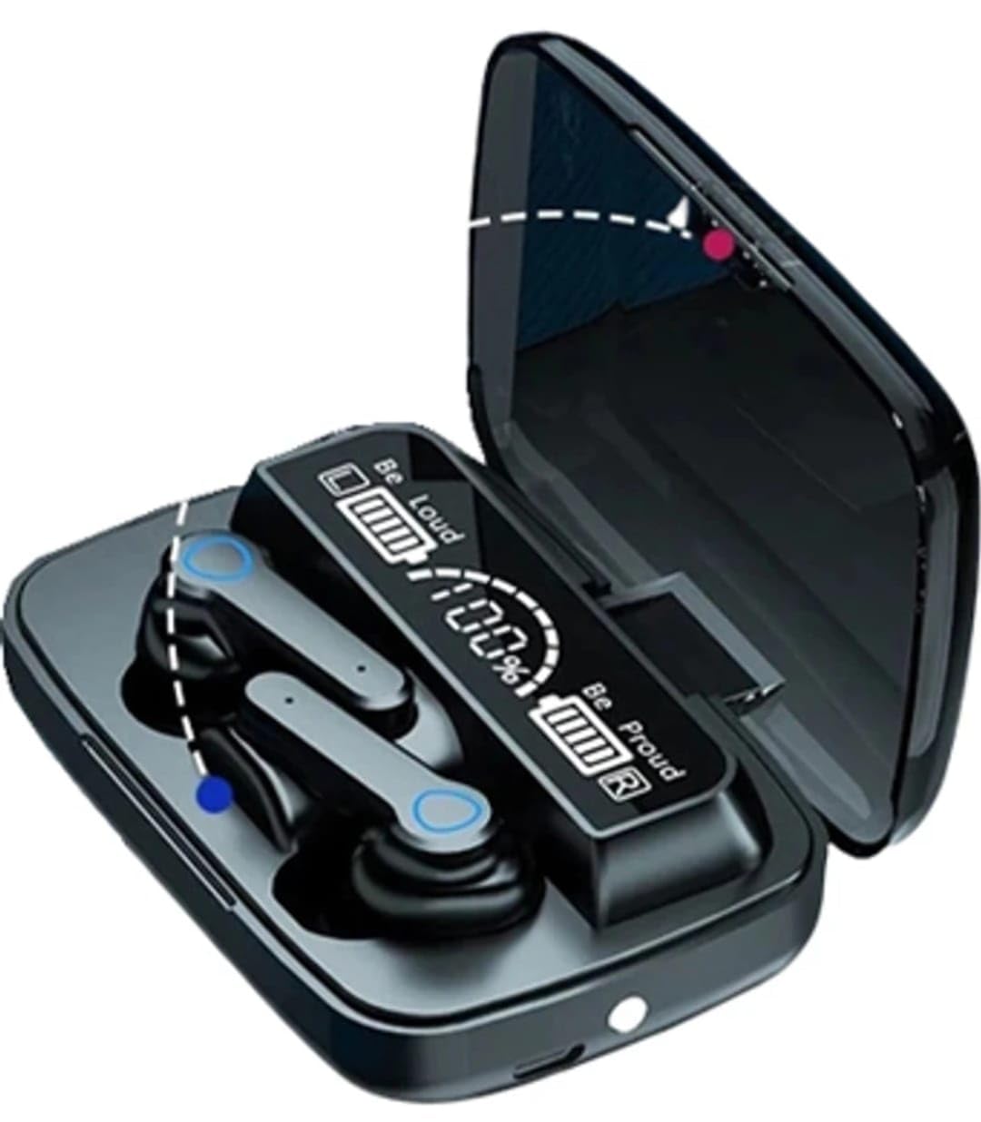 m19 bluetooth 5.3 wireless earbuds, led power display, noise cancelling, bass boost audio, gaming and sports headset with mic, touch control, torch light, black in-ear stereo earphones