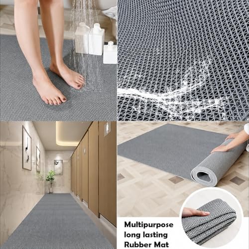 Image of JOGI KART Anti Skid & Multipurpose Rubber /Bathroom Mat /Shower Mat /Carpet /Rugs /Rainmat /Swimming Pool Mat (Grey 4x3 Feet)