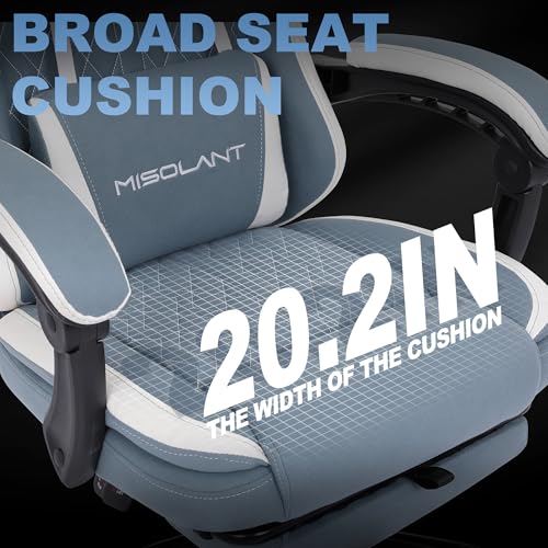 Image of Misolant Gaming Chair, Fabric Gamer Chair with footrest for Adults, High Back Ergonomic Computer Game Chair with Adjustable Headrest and Massage Lumbar Support, 90-155 Recline Free, Blue