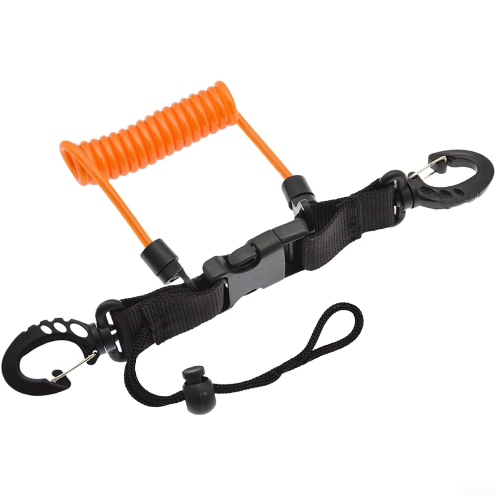 Cordino per fotocamera subacquea, elastico da 1,1 m per filo a molla in acciaio inox rivestito in TPU, con fibbia a sgancio rapido, sicuro laccio anti-smarrimento per attrezzatura subacquea e