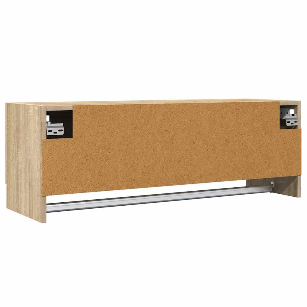 Hothingwell Kompaktowa szafka 100 x 32 x 35 cm Sonoma drewno inżynieryjne dąb, organizer na ubrania z 2 przegródkami z drążkiem na wieszaki, uniwersalna szafka do przechowywania w łazience,