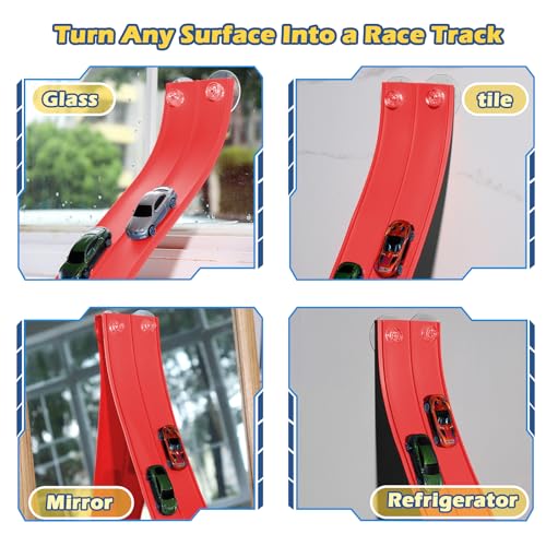 Upgrade Flexible Race Track for Kids 3+, Flexible Car Track 15Ft Race Track Compatible with Diecast 1/64th Cars, Roll Up Car Ramp Toy with Strong Suction Cups - image 4