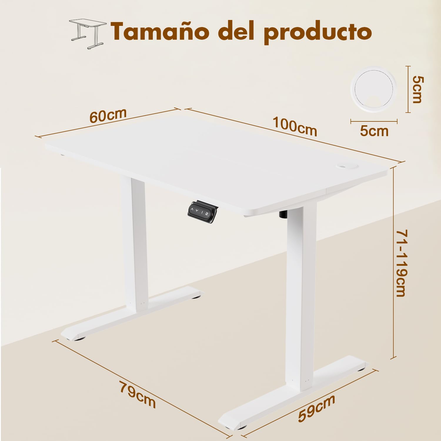 Devoko Escritorio Elevable Eléctrico 100 x 60cm,Escritorio Regulable en Altura con Gancho, 71-119 cm, 2 Opciones de Memoria Inteligente, Adecuado para Estudiar Trabajar（Blanco）