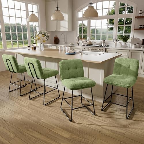 Image of Ollega 26 inch Counter Height Bar Stools with Back, Set of 4, Green Velvet