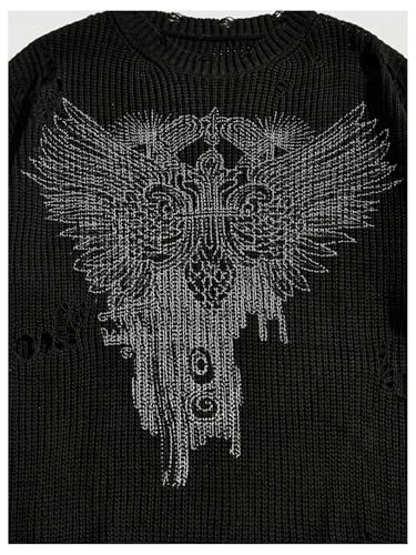 Men's Graphic Distressed Sweater Grunge Punk Ripped Short Sleeve Crew Neck Pullover Sweaters Jumper Tops4