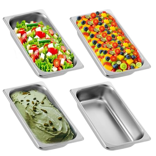 4 Pack 1/3 Size Hotel Pans 2.5' Deep 1/3 Size Stainless Steel Steam Table Pan Anti-Jam Food Pan Chafing Pan for Hotel, Party, Buffet, Chafing Dishes, Catering Supplies