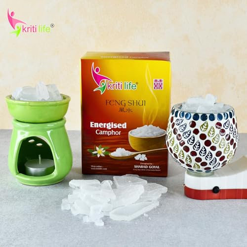 Image of Kriti Life Energised Camphor 100 Gram Feng Shui | Natural Aromatic White Kapoor for Pooja | Home Fragrance Aromatherapy | Kapur Dani & Diffuser Suitable