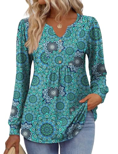 Image of Zeagoo Womens Long Sleeve Tops Fall V Neck Shirt Casual Pleated Tunic Top