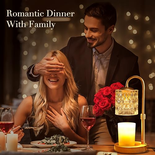 Briever Adjustably Dimmer Candle Warmer Lamp with Timer for Jar Candles - Electric Wax Melting Light with 2 Bulbs and Wooden Base, Perfect for Gifts and Home Decor